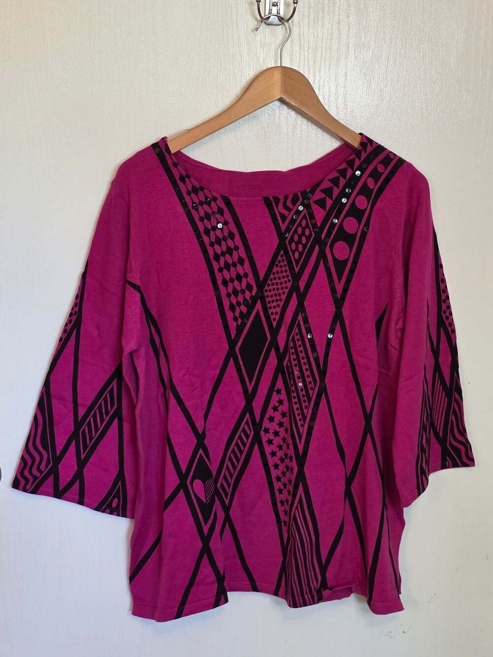 Bob Mackie Wearable Art Geometric Sequin Embellished Top